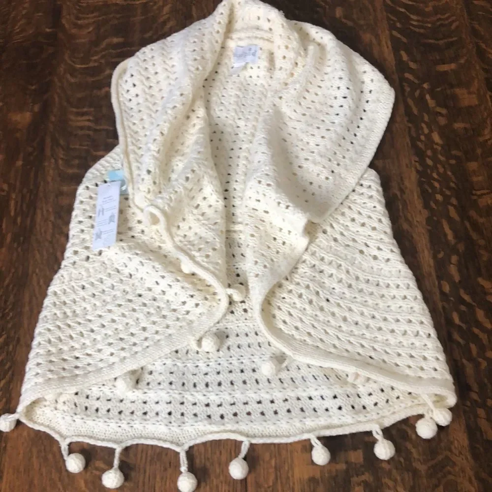 NEW Mud Pie Ivory Crochet Knit Wide Collar Sweater Vest Sz OS Cottagecore, Boho